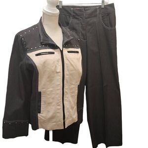Devine Denim NY Women's Black And Cream Denim Jacket And Pants Set Size 12